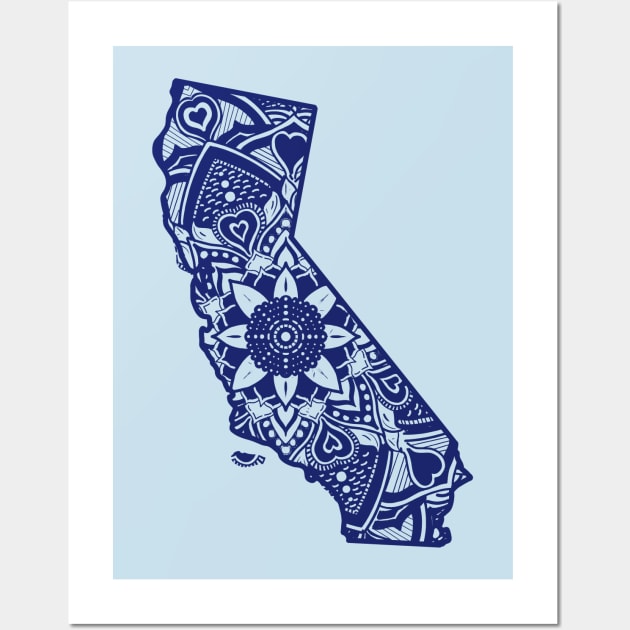 Blue California State Gift Mandala Yoga CA Art Wall Art by Get Hopped Apparel